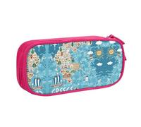 XTUAG Greece Map Large Capacity Double Layer Student Pen Caseback To School Supplies Forteen