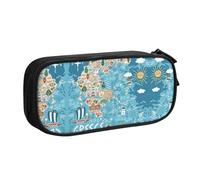 XTUAG Greece Map Large Capacity Double Layer Student Pen Caseback To School Supplies Forteen