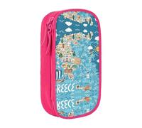 XTUAG Greece Map Large Capacity Double Layer Student Pen Caseback To School Supplies Forteen