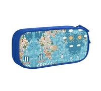 XTUAG Greece Map Large Capacity Double Layer Student Pen Caseback To School Supplies Forteen