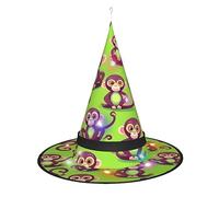 XTUAG Green Clever Monkey Printing Halloween Witches Hats Led Witch Hat Adult Halloween Cosplay Party