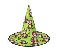 XTUAG Green Clever Monkey Printing Halloween Witches Hats Witch Hat Adult Halloween Cosplay Party