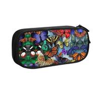 XTUAG Hand Drawn Color Butterfly Large Capacity Double Layer Student Pen Caseback To School Supplies Forteen