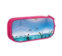 XTUAG Happy Penguin In The Water Large Capacity Double Layer Student Pen Caseback To School Supplies Forteen