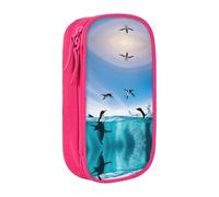 XTUAG Happy Penguin In The Water Large Capacity Double Layer Student Pen Caseback To School Supplies Forteen