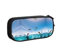 XTUAG Happy Penguin In The Water Large Capacity Double Layer Student Pen Caseback To School Supplies Forteen