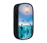 XTUAG Happy Penguin In The Water Large Capacity Double Layer Student Pen Caseback To School Supplies Forteen