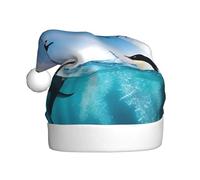 XTUAG Happy Penguin In The Water Printing Christmas Hat Santa Hat With Xmas New Year Party Headwear