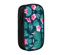 XTUAG Hawaii Red Flower Large Capacity Double Layer Student Pen Caseback To School Supplies Forteen, Black, RXZER23