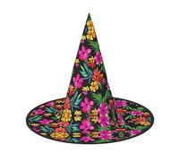 XTUAG Hawaiian Flower Printing Halloween Witches Hats Witch Hat Adult Halloween Cosplay Party