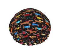 XTUAG I Love My Dog Dachshunds Shower Cap For Women, Elastic And Reusable,Double Waterproof Layers Bathing Hat