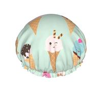 XTUAG Ice Cream Cones Shower Cap For Women, Elastic And Reusable,Double Waterproof Layers Bathing Hat