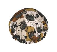 XTUAG Imagen De Pug Shower Cap For Women, Elastic And Reusable,Double Waterproof Layers Bathing Hat