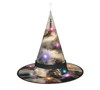 XTUAG Lighthouse Ocean Sea Printing Halloween Witches Hats Led Witch Hat Adult Halloween Cosplay Party