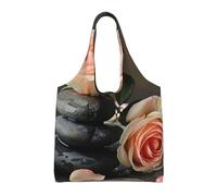 XTUAG Music Note Canvas Bag Bag Handbag Eco-Friendly Reusable Groceryshopping Bags For Women Girls, Spa Stone and Rose Flowers, One Size