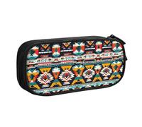 XTUAG Native American Pattern Large Capacity Double Layer Student Pen Caseback To School Supplies Forteen
