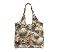 XTUAG Plaid Red And Black Canvas Bag Bag Handbag Eco-Friendly Reusable Groceryshopping Bags For Women Girls, Seashells Sand2, One Size