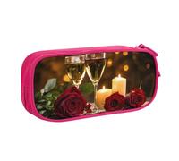 XTUAG Red Rose And Wine Romantic Lovers Large Capacity Double Layer Student Pen Caseback To School Supplies Forteen