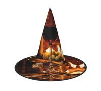 XTUAG Red Wine Printing Halloween Witches Hats Witch Hat Adult Halloween Cosplay Party
