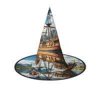 XTUAG Ship On The Blue Ocean Printing Halloween Witches Hats Witch Hat Adult Halloween Cosplay Party