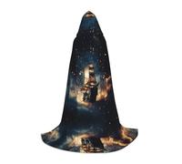 XTUAG Ship On The Blue Ocean Printing Hooded Capes For Teenagers Hooded Cloak Halloween Christmas Fancy Cape Costumes, Black, Large