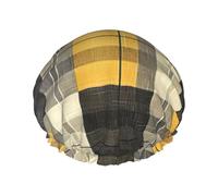 XTUAG Yellow Gray Black Plaid Shower Cap For Women, Elastic And Reusable,Double Waterproof Layers Bathing Hat