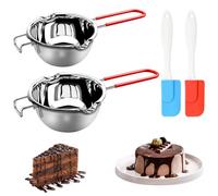 XTUDOU Pack of 2 Water Bath Melting Bowls, Melting Pot 304 Stainless Steel with 2 Spatulas and Heat Resistant Handle for Chocolate, Sugar, Butter, Cheese, Caramel Candles (400 ml)