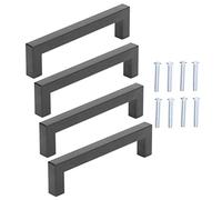 XTUJGJKV 4 Pack Square Cabinet Handles, Stainless Steel Drawer Pulls for Kitchen Cupboard Desk Furniture, Modern Black Cabinet Hardware with Screws for Home Renovation (12 * 12 * 96)