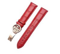 XTVKFWJAB 19mm 20mm 21mm 22mm Leather Watchband Brown Black Blue Red Folding Clasp Calfskin Strap Compatible With Patek Phil COMPLICATIONS(Red,19MM_ROSEGOLD CLASP)