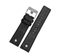 XTVKFWJAB Litchi wristband Compatible With Diesel cowhid watch band men's DZ7395 DZ7370 DZ7257 red watch strap 20mm 22mm 24mm 26mm 28mm 30mm Bracelet(Black B silver,24mm)