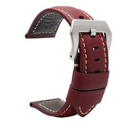 XTVKFWJAB Retro Vintage Handmade Leather Strap Compatible With Panerai 22 24 26mm Watch Accessories Straight End Band(Red silver buckle,26mm)