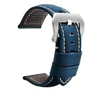 XTVKFWJAB Retro Vintage Handmade Leather Strap Compatible With Panerai 22 24 26mm Watch Accessories Straight End Band(Blue silver buckle,22mm)