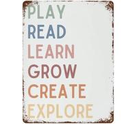 XTVVTODJXT Gynaver Play Read Learn Grow Create Explore Retro Metal Sign Nursery Wall Decor Toddler Playroom 8 X 12 in
