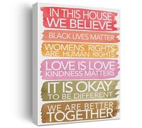 XTVVTODJXT Rainbow Watercolor Canvas Print In This House We Believe Quote Family Values Wall-Art for Home(Unframed,08x12inch(20x30cm))