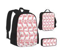 XTWPTOO Alpaca Llama Print Canvas 3-in-1 School Bag Set with Backpack Lunch Bags Pencil Case Students Adults