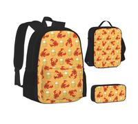 XTWPTOO Beer and Crawfish Pattern Print Canvas 3-in-1 School Bag Set with Backpack Lunch Bags Pencil Case Students Adults
