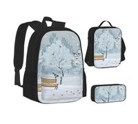 XTWPTOO Birds in The Park On A Snowy Day Print Canvas 3-in-1 School Bag Set with Backpack Lunch Bags Pencil Case Students Adults