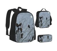 XTWPTOO Black Crow Birds Print Canvas 3-in-1 School Bag Set with Backpack Lunch Bags Pencil Case Students Adults