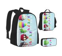 XTWPTOO Colorful Happy Birthday Cupcakes Print Canvas 3-in-1 School Bag Set with Backpack Lunch Bags Pencil Case Students Adults