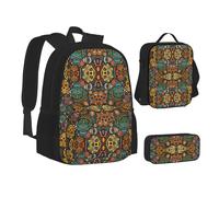 XTWPTOO Colorful Sugar Skulls Print Canvas 3-in-1 School Bag Set with Backpack Lunch Bags Pencil Case Students Adults