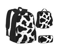 XTWPTOO Cow Spot Print Canvas 3-in-1 School Bag Set with Backpack Lunch Bags Pencil Case Students Adults