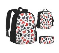 XTWPTOO Creative Cartoon Chicken Print Canvas 3-in-1 School Bag Set with Backpack Lunch Bags Pencil Case Students Adults