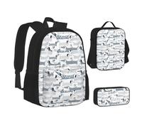 XTWPTOO Cute Dachshund Dog Print Canvas 3-in-1 School Bag Set with Backpack Lunch Bags Pencil Case Students Adults