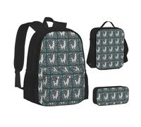 XTWPTOO Cute Llama Floral Print Canvas 3-in-1 School Bag Set with Backpack Lunch Bags Pencil Case Students Adults