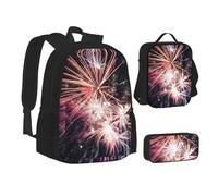 XTWPTOO Explosion Firework Print Canvas 3-in-1 School Bag Set with Backpack Lunch Bags Pencil Case Students Adults