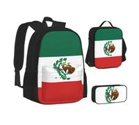 XTWPTOO Flag of Mexico Print Canvas 3-in-1 School Bag Set with Backpack Lunch Bags Pencil Case Students Adults