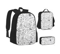XTWPTOO Flowering Herbs and Herbaceous Plants Print Canvas 3-in-1 School Bag Set with Backpack Lunch Bags Pencil Case Students Adults