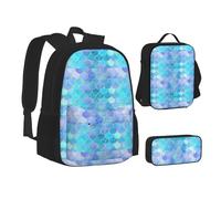 XTWPTOO Gold Mermaid Scale Print Canvas 3-in-1 School Bag Set with Backpack Lunch Bags Pencil Case Students Adults