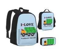 XTWPTOO I Love Garbage Trucks Print Canvas 3-in-1 School Bag Set with Backpack Lunch Bags Pencil Case Students Adults