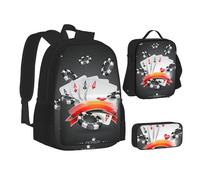 XTWPTOO Poker Tournament Print Canvas 3-in-1 School Bag Set with Backpack Lunch Bags Pencil Case Students Adults